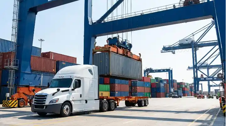 Container truck at a port terminal